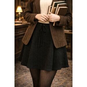 NWT AIKO Dark Academia Quilted Skater Skirt Small Black WhimsiGoth Quiet Luxury